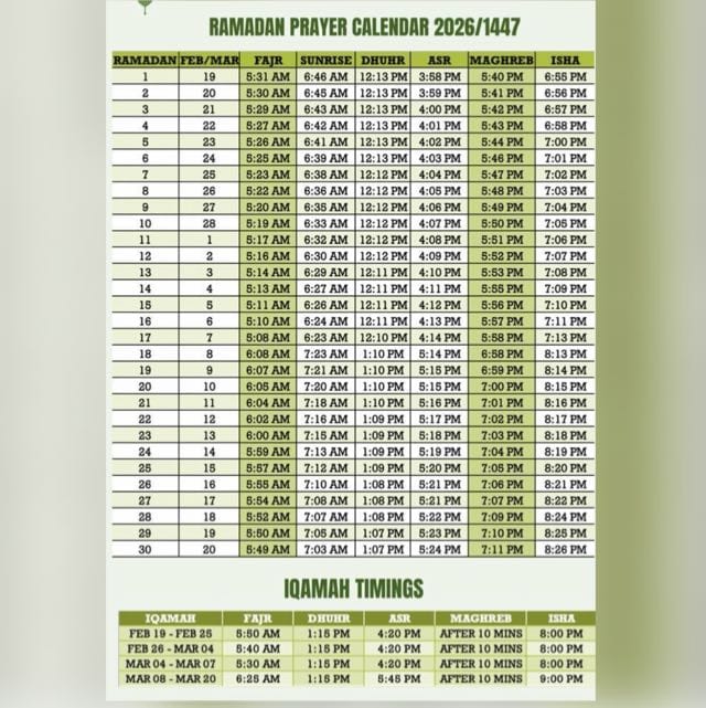 Ramadan Prayer Calendar